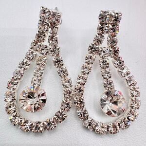 Vintage Rhinestone Teardrop Drop Earrings Old Hollywood Glamour Very Sparkling